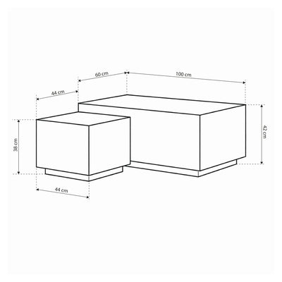 Ensemble de 2 tables basses effet pierre au style moderne - modèle Segmento - dessin avec dimensions