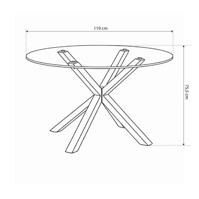 Stela Round Glass Dining Table 119x76 cm, Modern Style – dimensions drawing