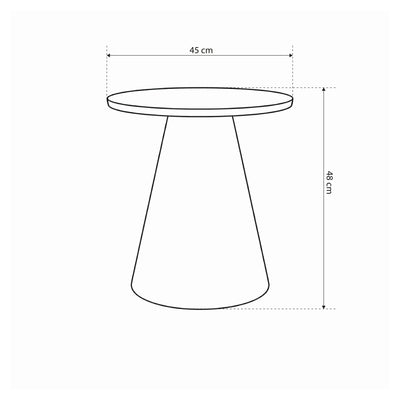 Okrągły stolik kawowy Talin o średnicy 45 cm w stylu soft loft – rysunek z wymiarami