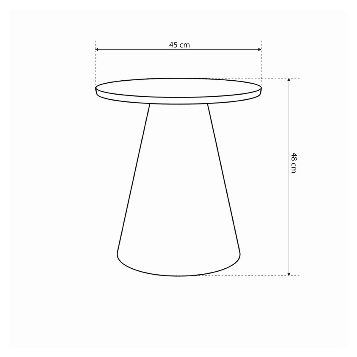 Okrągły stolik kawowy Talin o średnicy 45 cm w stylu soft loft – rysunek z wymiarami