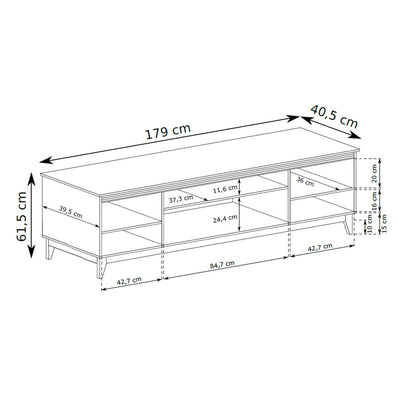 Meuble TV Serena 179x62 avec façades fraisées de style modern classic - dessin avec dimensions