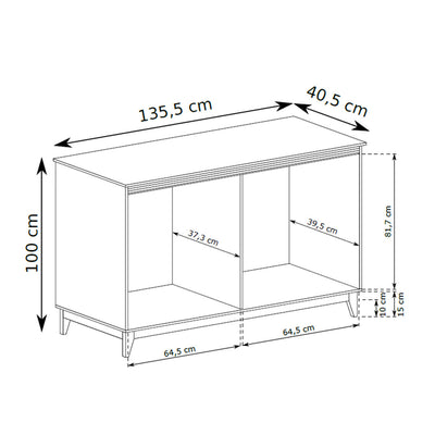 Serena Chest of Drawers 136x100 with 6 Drawers, Modern Classic Style – dimensions drawing