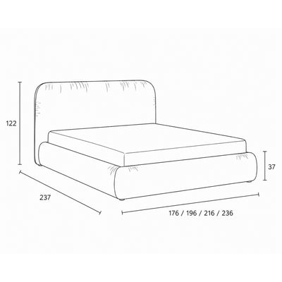 Paries Upholstered Ottoman Bed with Storage, Modern Organic Style – dimensions drawing