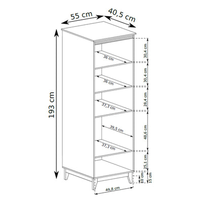 Serena Display Cabinet 55x193 with Glass Front, Modern Classic Style – dimensions drawing