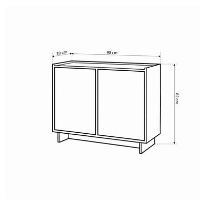 Komoda Kiyro 98x82 z półkami w stylu japandi – rysunek z wymiarami