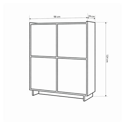 Komoda Kiyro 98x124 z półkami w stylu japandi – rysunek z wymiarami