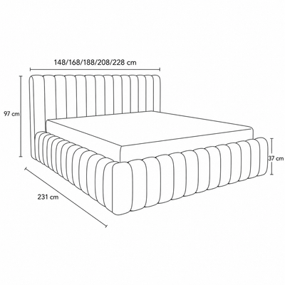 Pastel Upholstered Ottoman Bed with Storage, Modern Soft Style, Doha Fabric – dimensions drawing