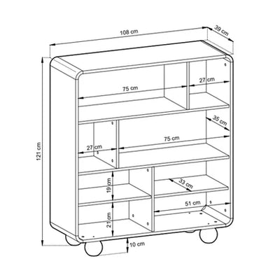 Regał Ballo 108x121 w stylu japandi – rysunek z wymiarami