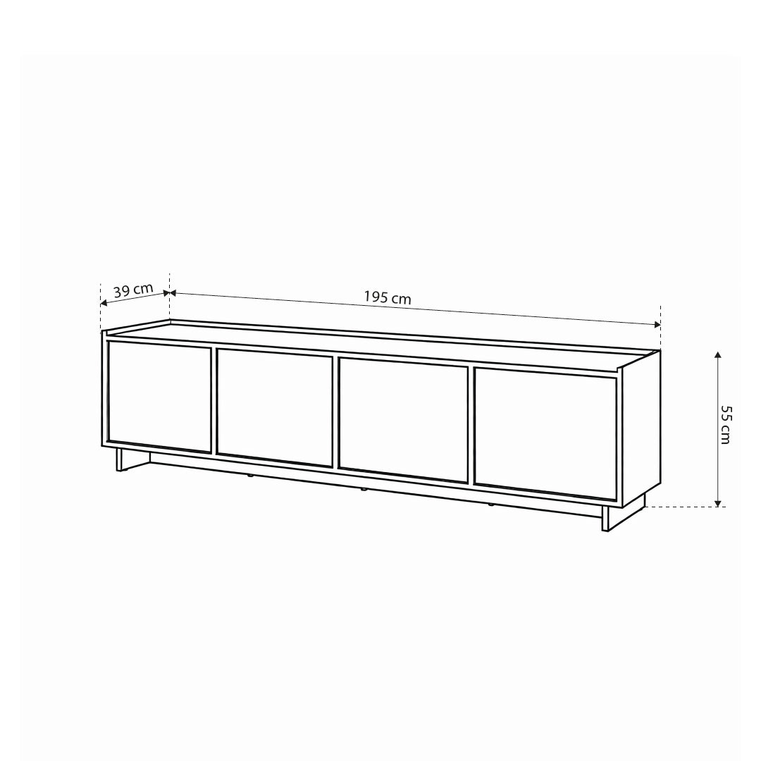 Kiyro TV Unit with Closed Compartments 147x55, Japandi Style – dimensions drawing