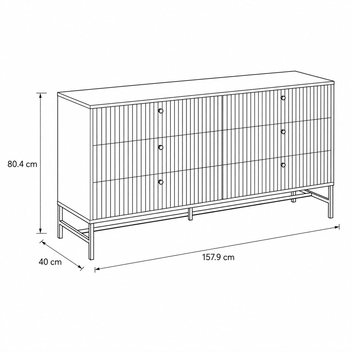 Buffet Bambouz 158x81 avec façade à lattes de style moderne - dessin avec dimensions