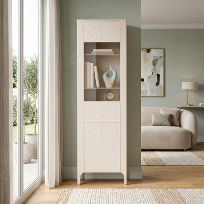 Haute vitrine EKLIPSO 60x197 avec vitrage au style moderne, coloris cachemire - dans un aménagement intérieur | Pillovely