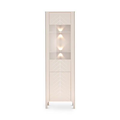 Vitrine haute EKLIPSO 60x197 avec vitrage au style moderne, coloris cachemire - vue de face avec éclairage LED | Pillovely