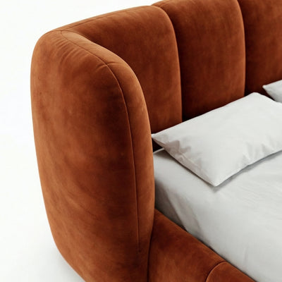 Łóżko tapicerowane Ventara pikowane z pojemnikiem w stylu soft modern – zbliżenie na detale i fakturę