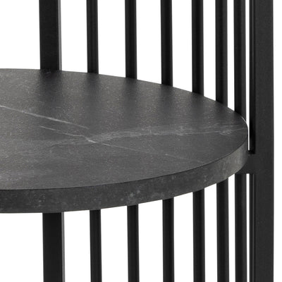 Cella Round Bedside Table with a Black Marble Effect, Modern Style – close-up of details and texture